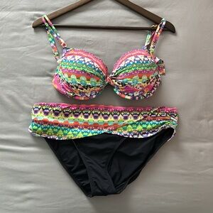 Bleu Rod Beattie - Multi-color Geometric Underwire Bikini Top and Sarong Bottom